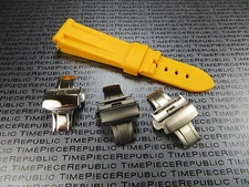 22mm Yellow Rubber Strap Diver Watch Band Deployment Buckle Set Seamaster Pilot