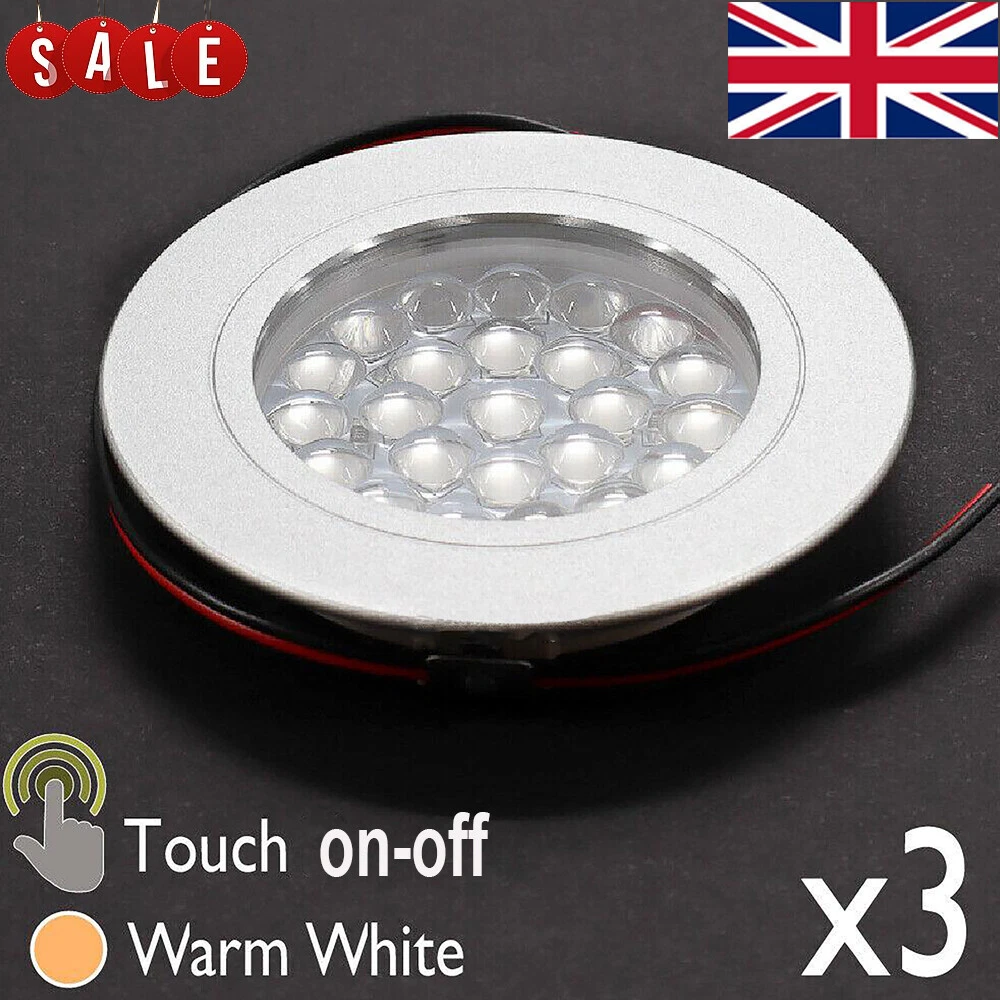 12v LED Touch Sensitive On Off Warm White Spot Light Motorhome Camper Silver UK