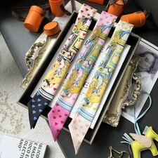Quality 18 Momme Twill Silk Scarf Ribbon Hearts Bag Neck Tie Headband 33" * 2"
