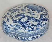 Asian Late Variation Forward-Facing Dragon Blue/White Porcelain Basin
