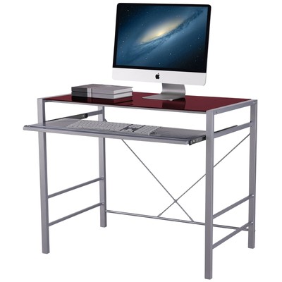 Glass Top Desk With Keyboard Tray Adults Teens Dorm Kids Red