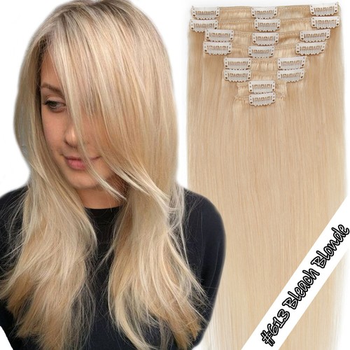 Ombre Real Echthaar Clip In Hair Extensions Haarverlängerung 8 Tressen Haarteile - Bild 22 von 39