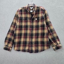 Carhartt Men Button Up Shirt Medium Beige Plaid Flannel Pockets Collar Relaxed