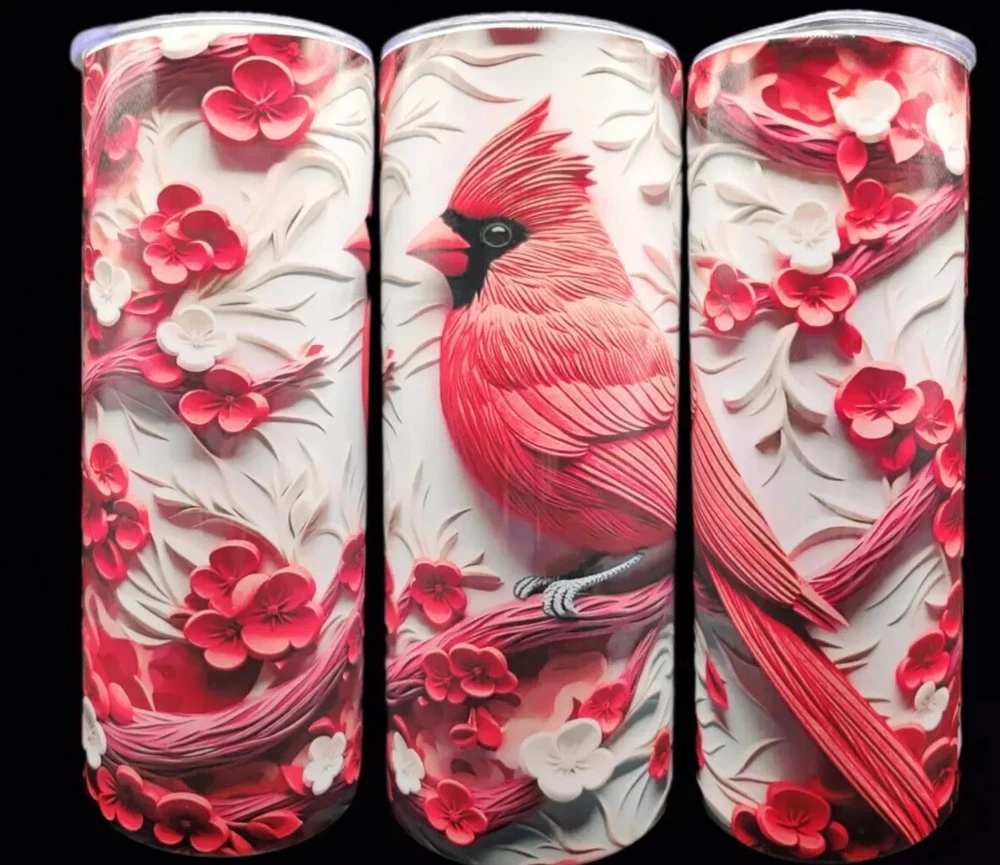 Tumbler 20oz 3D Cardinal With Gift Box, Metal Straw, Straw Cleaner And Lid Tumbler 20oz 3D Cardinal With Gift Box, Metal Straw, Straw Cleaner And Lid