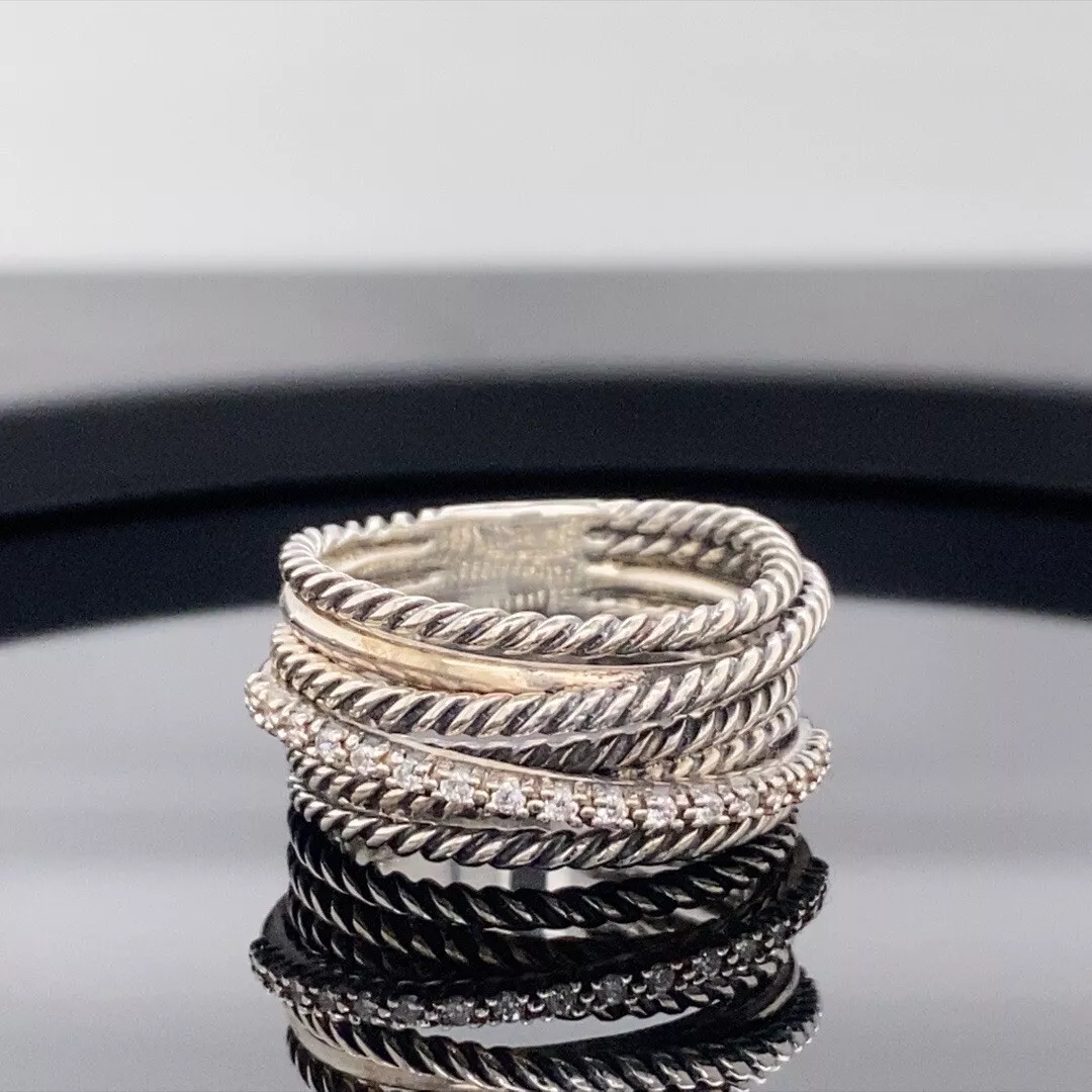 David Yurman Crossover Diamond Wide Ring Silver New 875 eBay