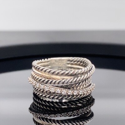 贈り物に＊DAVID YURMAN Crossover Wide Ring with Diamonds David Yurman Crossover Diamond Wide Ring Silver New $875 | eBay