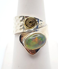 Lady's Sterling Silver 925 Ethiopian Opal Bezel Set Ring Oval Cabochon Sz 8