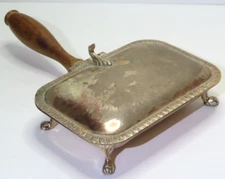 Vintage Small Silver Plate Wood Handle Footed Silent Butler Crumb Catcher Italy