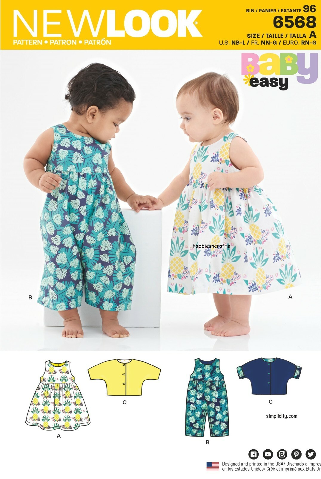 New Look Pattern 6568 Babies' Dress, Romper and Jacket, White - Image 2