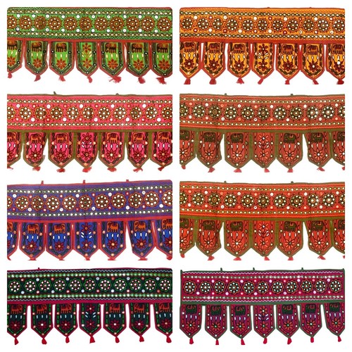 Indischer Toran Elefant Tür Volant Wandteppich Baumwolle Wandbehang Ethno Topper - Bild 1 von 33