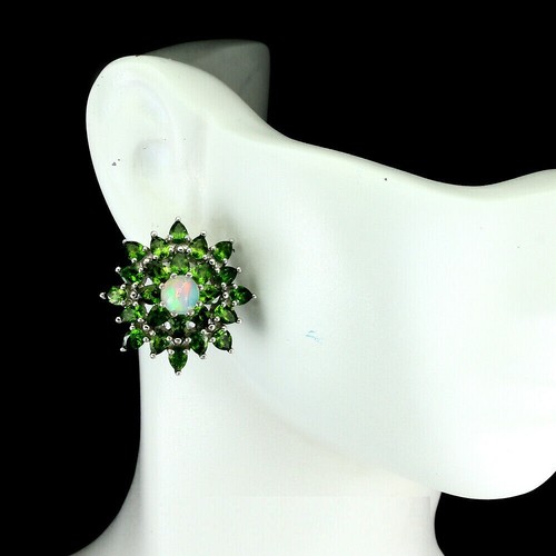 Shola Vero Naturalenaturale Prezioso Opale & Diopside Orecchini Sterling E176 - Picture 3 of 3