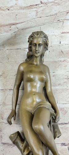 17" West Art Deco Pure Bronze Europe Women Girl Lady Fair Maiden Sculpture Gift - Picture 7 of 7