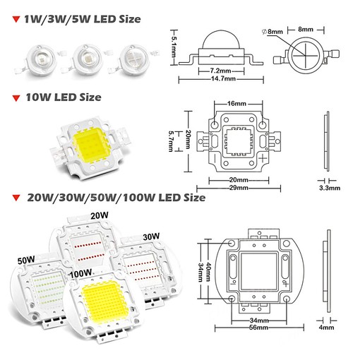 High Power LED white Chip SMD 3W 5W 10W 20W 30W 50W 100W 200W 300W 500W LED Chip - Picture 5 of 6