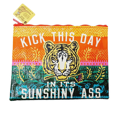 Blue Q Zipper Pouch Bag Kick Ass Tiger Sun Recycled Material 9.50x7.25 NEW NWT