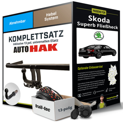 Anhängerkupplung abnehmbar für SKODA Superb Fließheck +E-Satz Kit (AHK+ES)