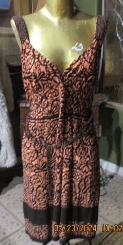 TAYLOR! BROWN & PEACH NATIVE PRINT DRESS! BEADED STRAPS&BELT SIZE 8 - Picture 1 of 19