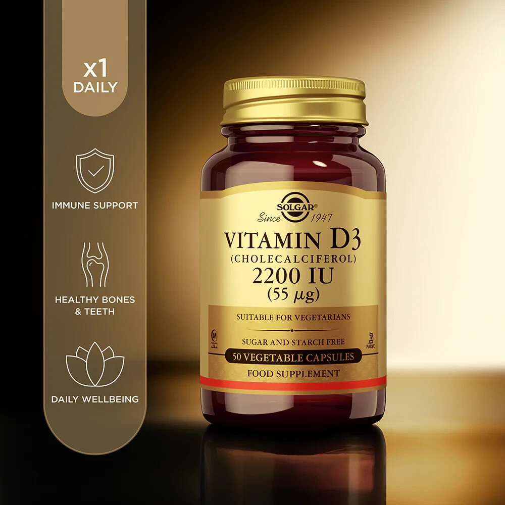 Solgar Vitamin D3 (Cholecalciferol) 2200 IU (55 mcg) Vegetable 50 Capsules