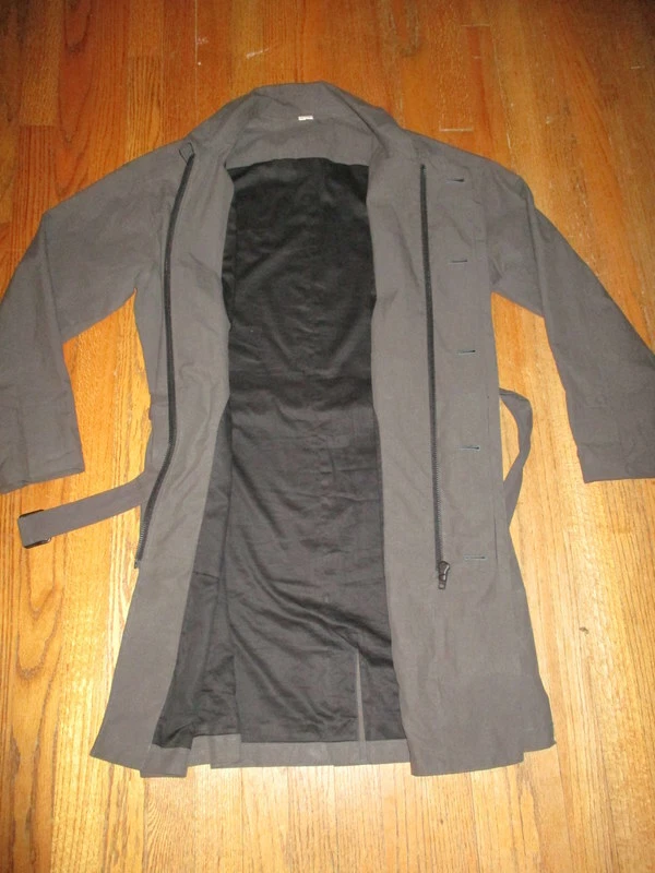 HELMUT LANG Gray Cotton & Silk Zip & Button Front Trench Coat Men Sz S