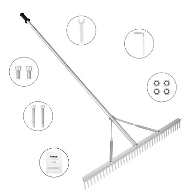 VEVOR Landscape Rake 36'' Head Aluminum Landscape Rake 75'' Adjustable Handle