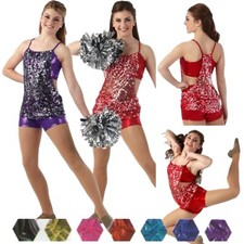 Hot Stuff BLACK Adult 2XL Dance Team Costume Foil  Sequin Top and Shorts New