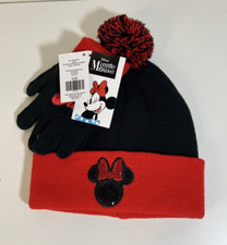 NEW Disney Minnie Mouse Girls' Sequin Silhouette Beanie Hat  Gloves Set