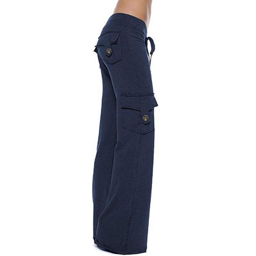 Women Cargo Pockets Wide Leg Pants Drawstring Elastic Waist Casual Yoga Trousers - Picture 15 of 25