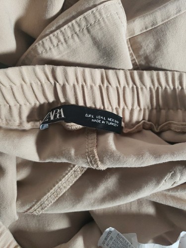 Zara Womens Cargo Pants Pull-On Pockets Straight Leg Large Khaki Elastic Waist  - Picture 8 of 9
