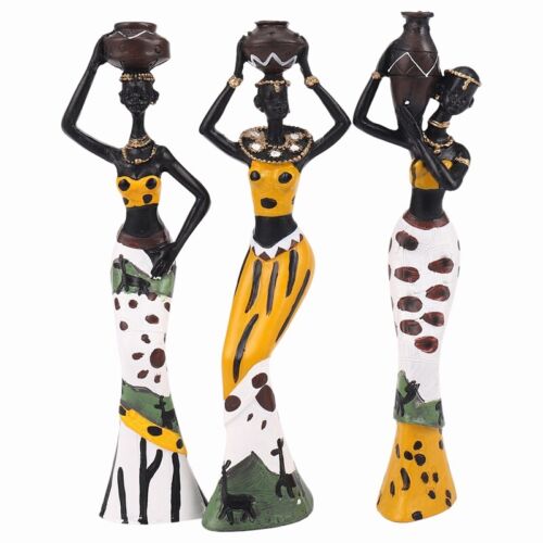 2X(3Pcs Retro Vase African Woman Statue Exotic Resin Culture Figurines Set3540 - Picture 1 of 9