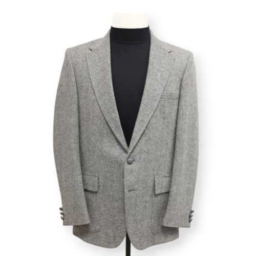 WFF FARAH VINTAGE TWEED mens gray HERRINGBONE sport coat suit jacket blazer 40 L - Picture 2 of 14