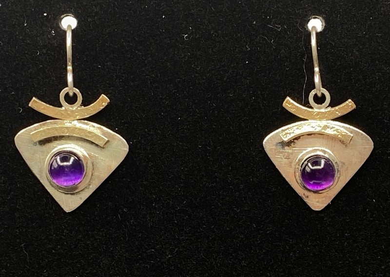 Artisan Handcrafted Sterling & 22k Vermeil & Amethyst Modernist Earrings Passiko