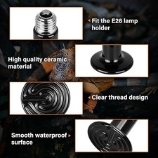 25W Ceramic Heat Emitter Reptile Heat Lamp Bulb No Light 2 Pack Black 110-120V 
