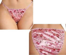 VTG 80&rsquo;s 90&rsquo;s Style Pink Floral Satin Hi-Cut String Bikini Panties XL NEW
