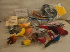 Vintage Mid Century Flocked Feathered Crafting Birds lot of 15 New and Used