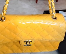 CHANEL Women s Yellow Quilted Flap Shoulder B...