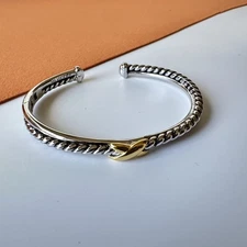 David Yurman Sterling & 18k X Station 5mm Cuff Adjustable Bangle Bracelet SZ M