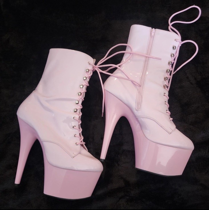 Pleaser Adore-1020 Platform Ankle Boots Sz 8 (8” Heel)Lace Up Pole Dance Heels