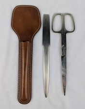 Desk Set. Italian Scissor And Letter Opener With Soligen German Leather Case