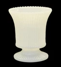 E. O. BRODY MID CENTURY MILK GLASS VASE RIBBED W/ SCALLOPED RIM & PEDASTAL FOOT