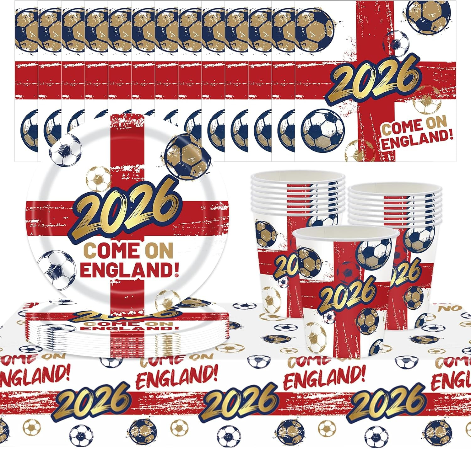 53Pc England World Cup 2026 Tableware Set – Plates, Cups, Napkins & Tablecloth –