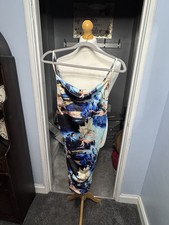 SHEIN Midi Dress Blue Multi Print Size M (Ruched Side, Cami Slip Style)