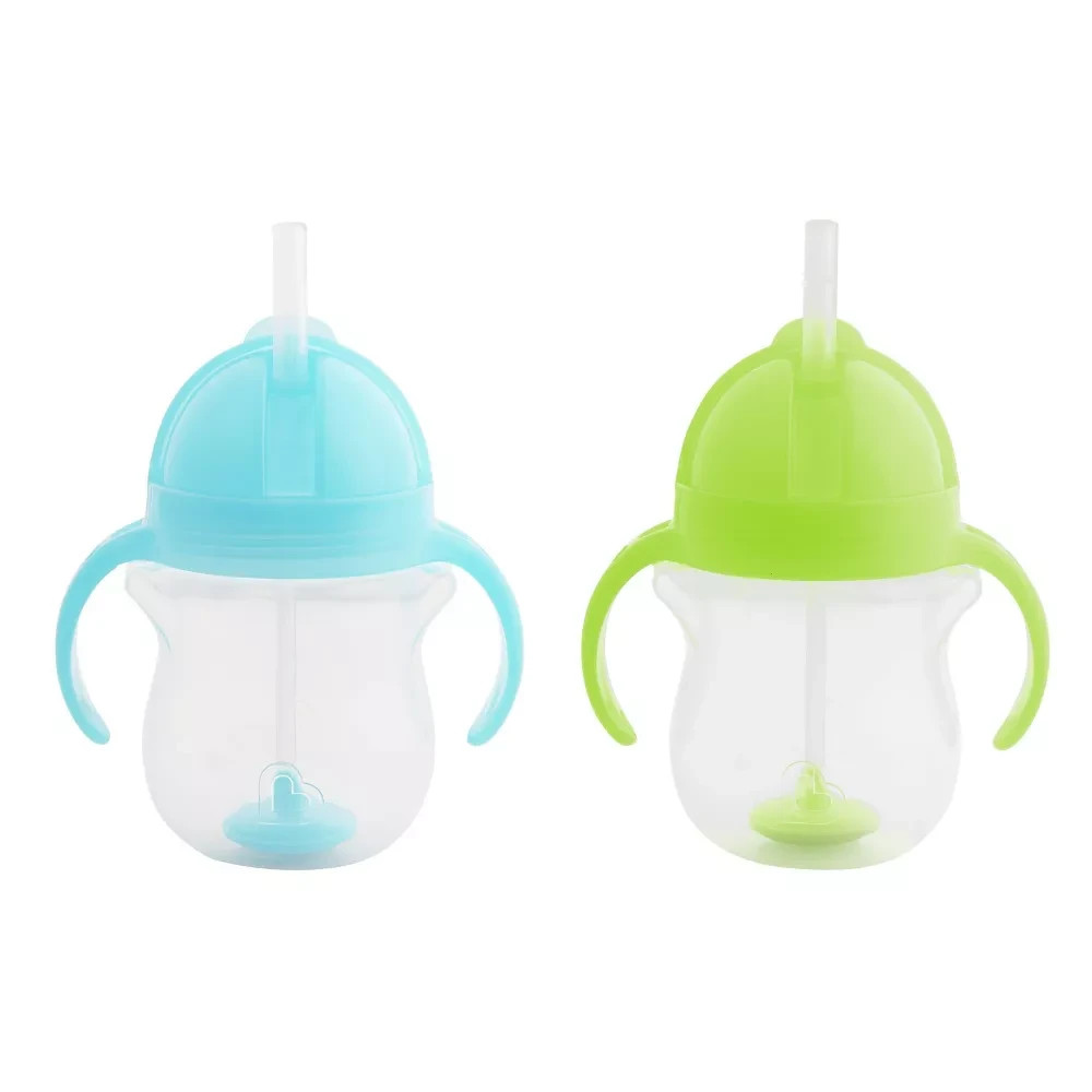 Munchkin 7oz Weighted Straw Trainer Cups, 2 Pack Blue & Green, Click Lock Leakpr