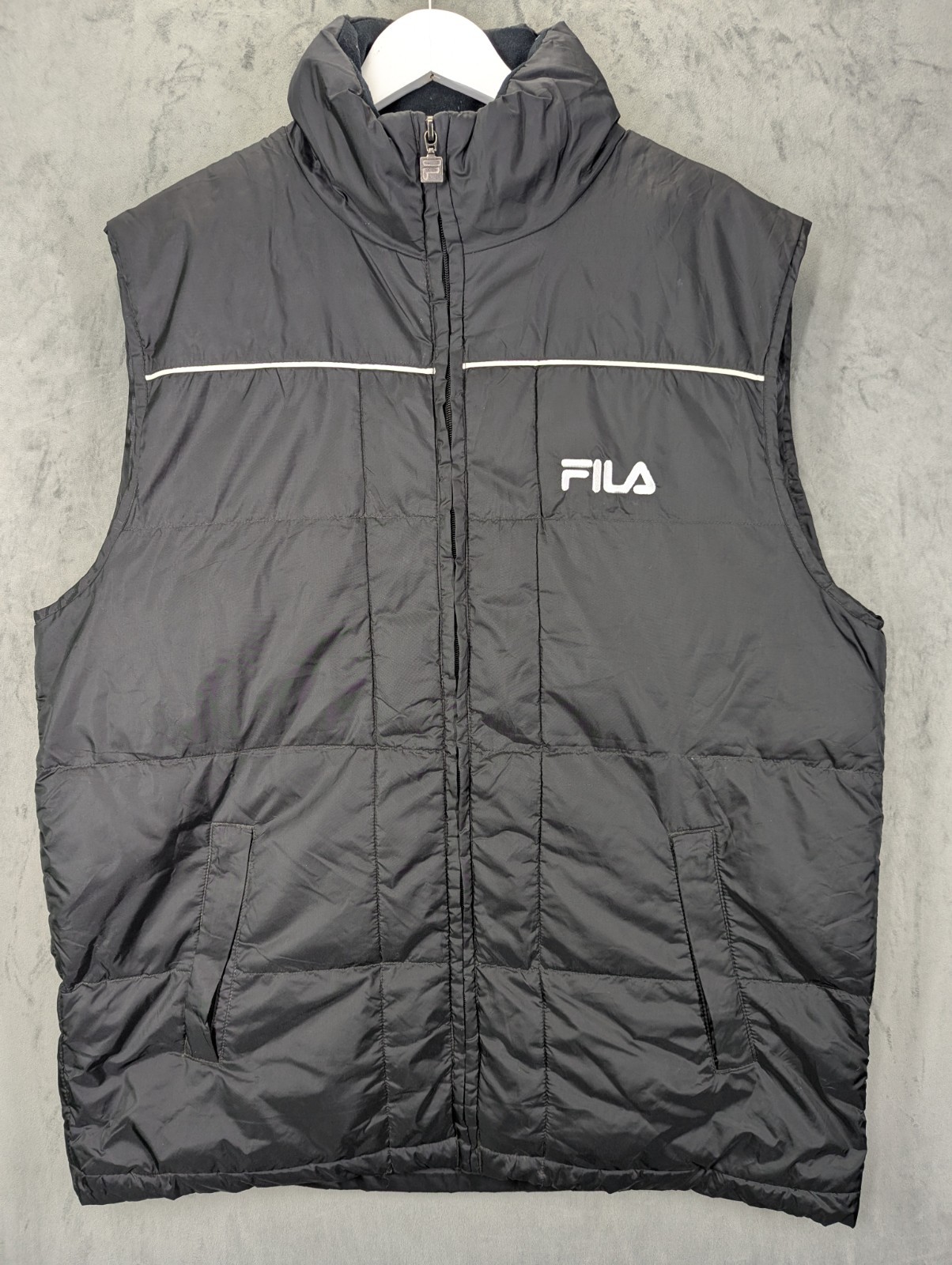 Fila Puffer Gilet Vest Men's Size XL Full Zip Nylon Shell Pockets Black