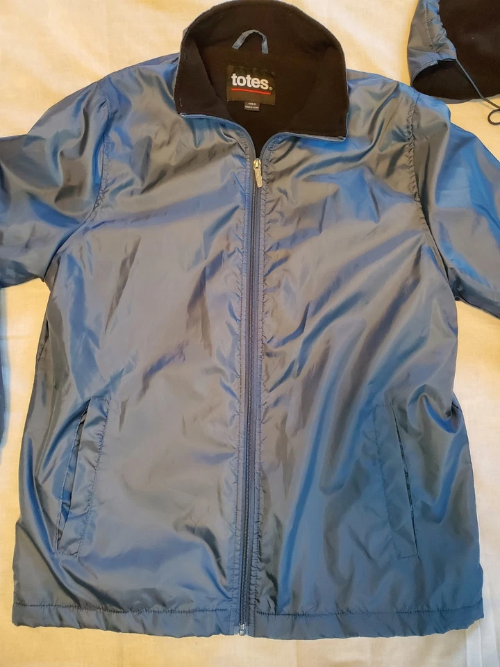 TOTES Rain Water Resistant Jacket Fleece Lined Zip-Off Hood Blue Coat Womens MED - Image 2 of 4