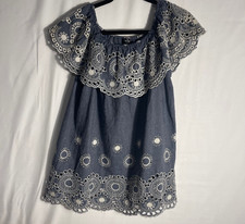 Womens Chambray Off the Shoulder Embroidered Lace Top Cottagecore Boho Sz Lg