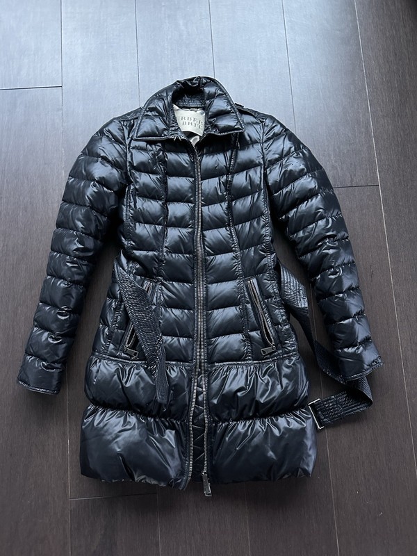 100% AUTH Burberry Brit Black Quilted Light Down Jacket With Belt! Size XS!