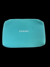 New Turquoise Chanel Beaute VIP Neoprene Pouch With Metal CC Zipper Pull