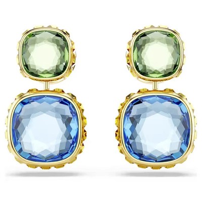 Swarovski Chroma Twist Drop Earrings Reversible Blue Pink Green