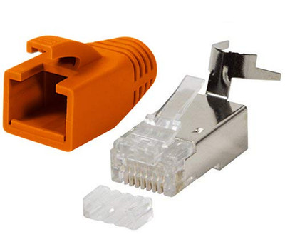 10x RJ45 Stecker CAT7/CAT6A/CAT8.1 für Verlegekabel Orange Metall | Für AWG22 24