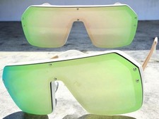 Classy Elegant Modern Retro Stylish Shield Raver SUNGLASSES White Gold Frame