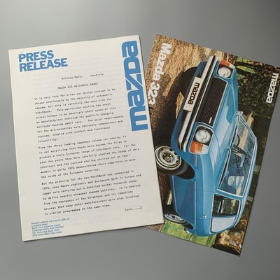 Original 1977 Mazda 323 Hatchback Press Release & Technical Data + Brochure